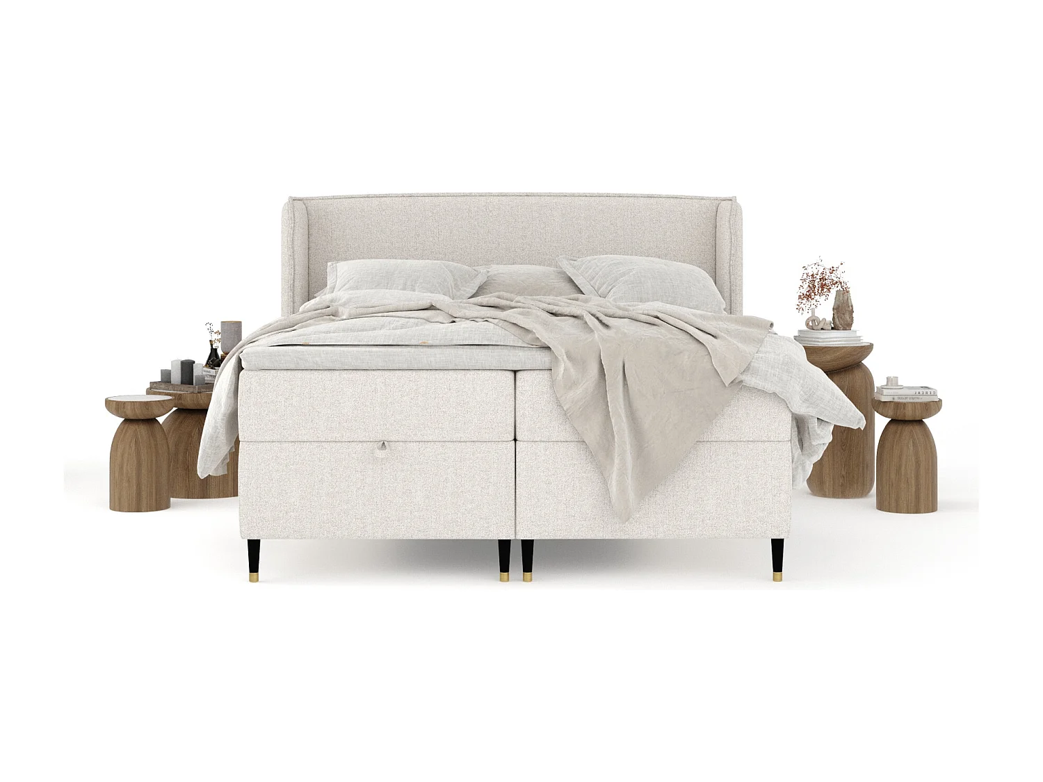 Lit boxspring en toile tissée Monpelli - matelas - surmatelas - 140x200 cm - beige