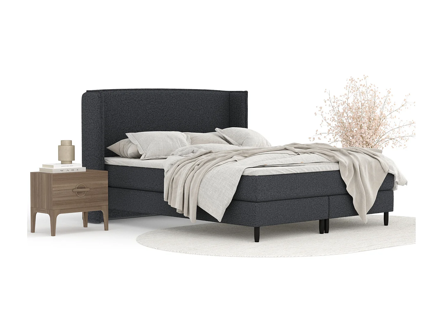 Boxspringbett aus Webstoff Ardis - Matratze - Toppermatratze - 160x200 cm - schwarz