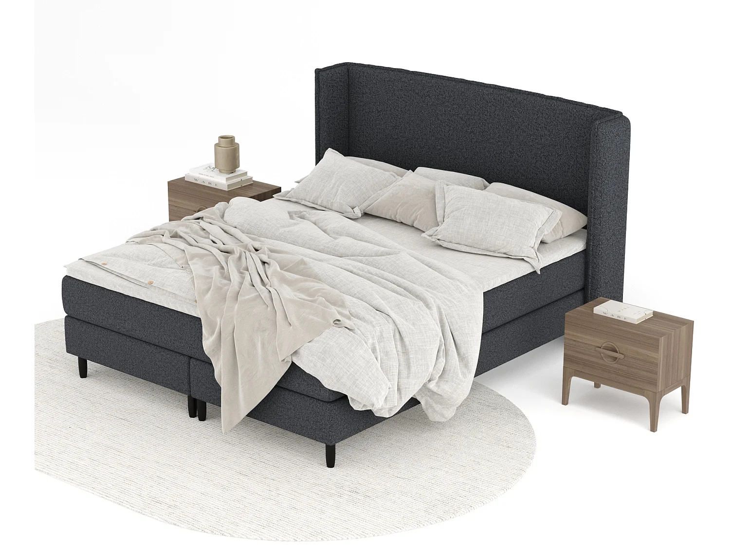 Lit boxspring en toile tissée Ardis - matelas - surmatelas - 160x200 cm - noir