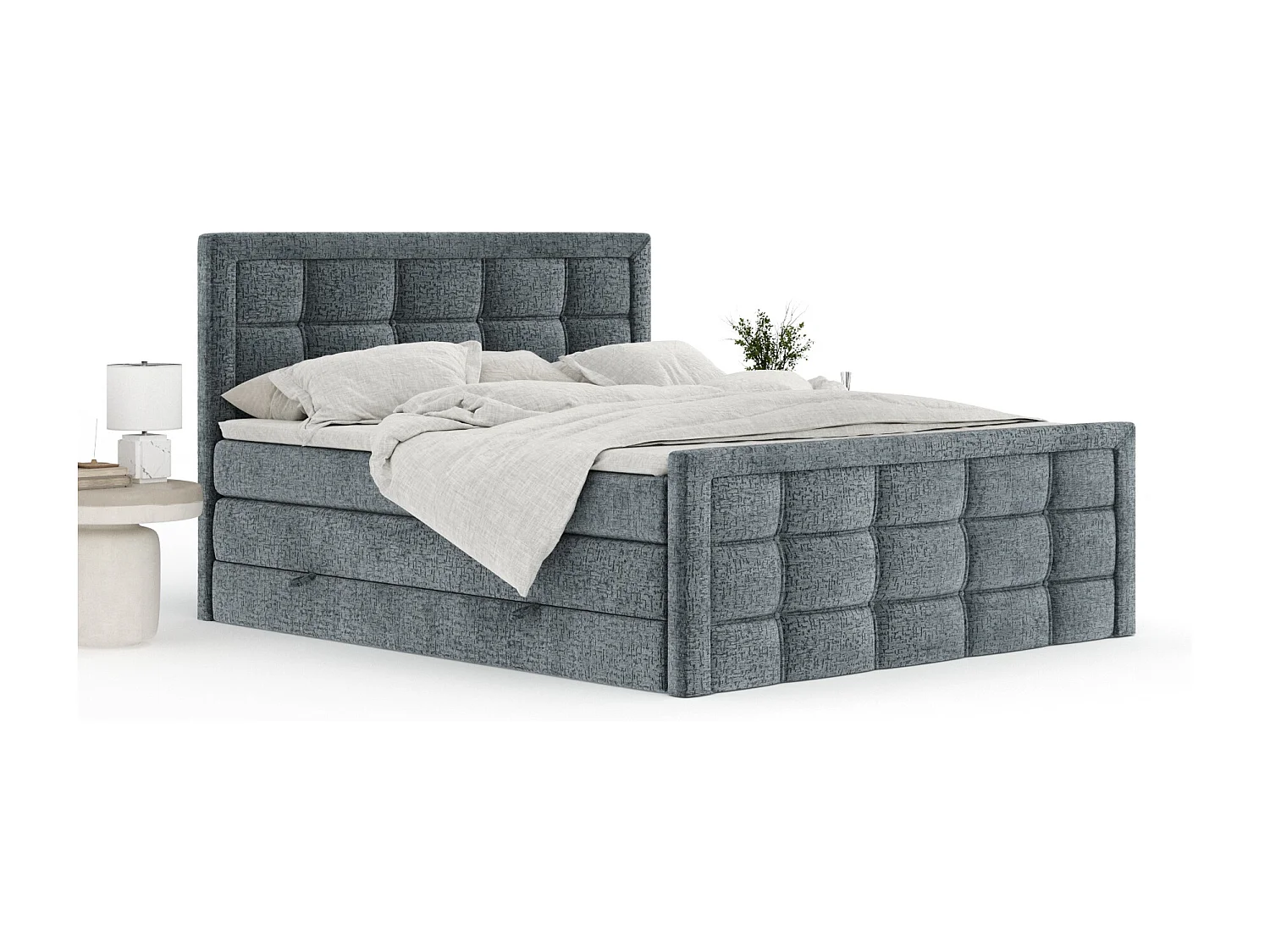 Boxspringbett aus Chenille-Stoff Ambrosia - Matratze - Toppermatratze - 200x200 cm - grau