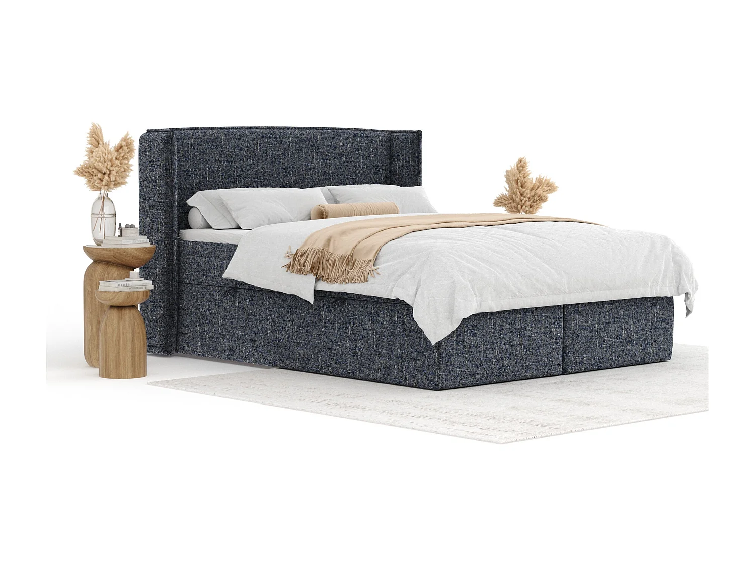 Boxspringbett aus Webstoff Skyline - Matratze - Toppermatratze - 160x200 cm - marineblau