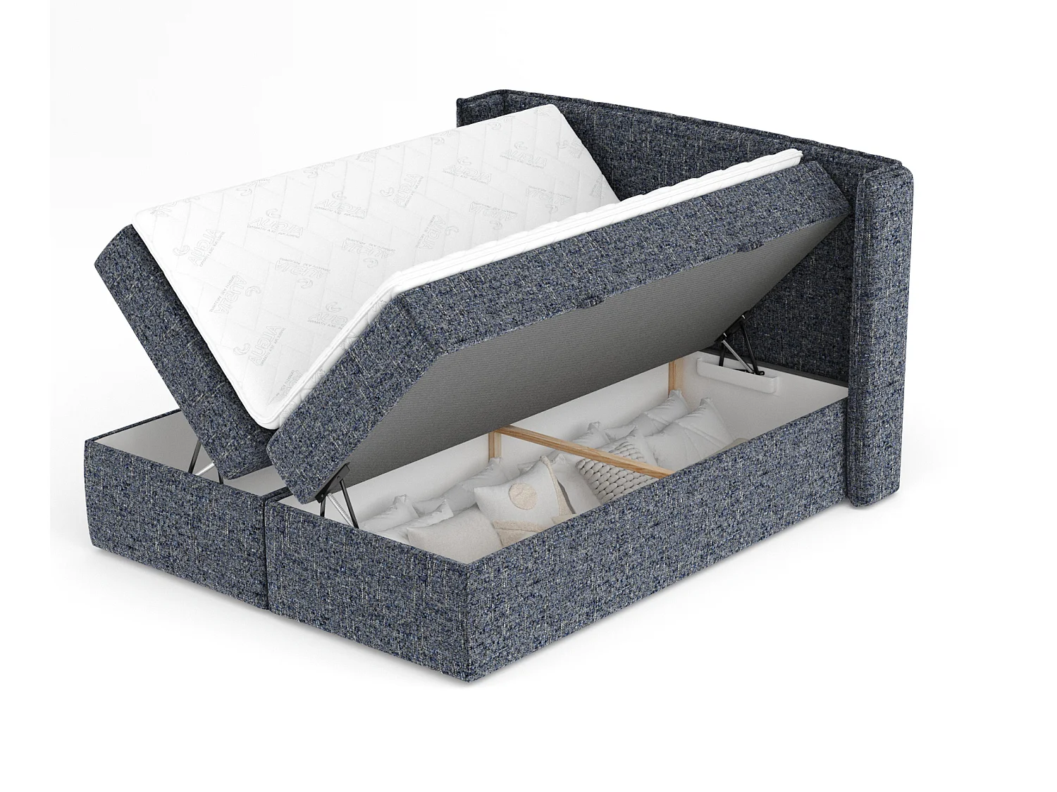 Lit boxspring en toile tissée Skyline - matelas - surmatelas - 160x200 cm - bleu marine