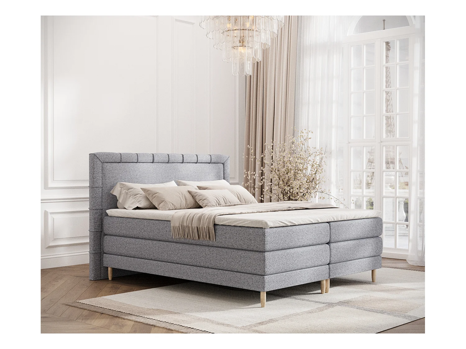 Lit boxspring en toile tissée Rimini - matelas - surmatelas - 180x200 cm - gris