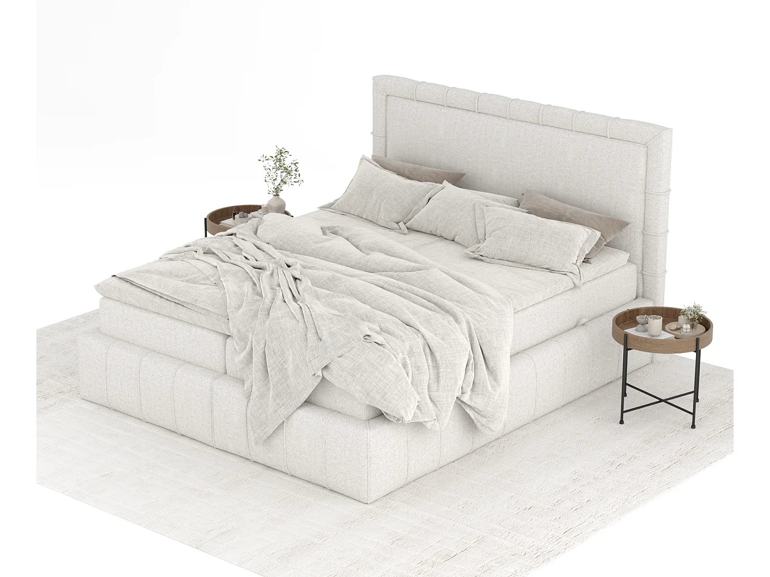 Lit boxspring en toile tissée Sundown - matelas - surmatelas - 140x200 cm - beige