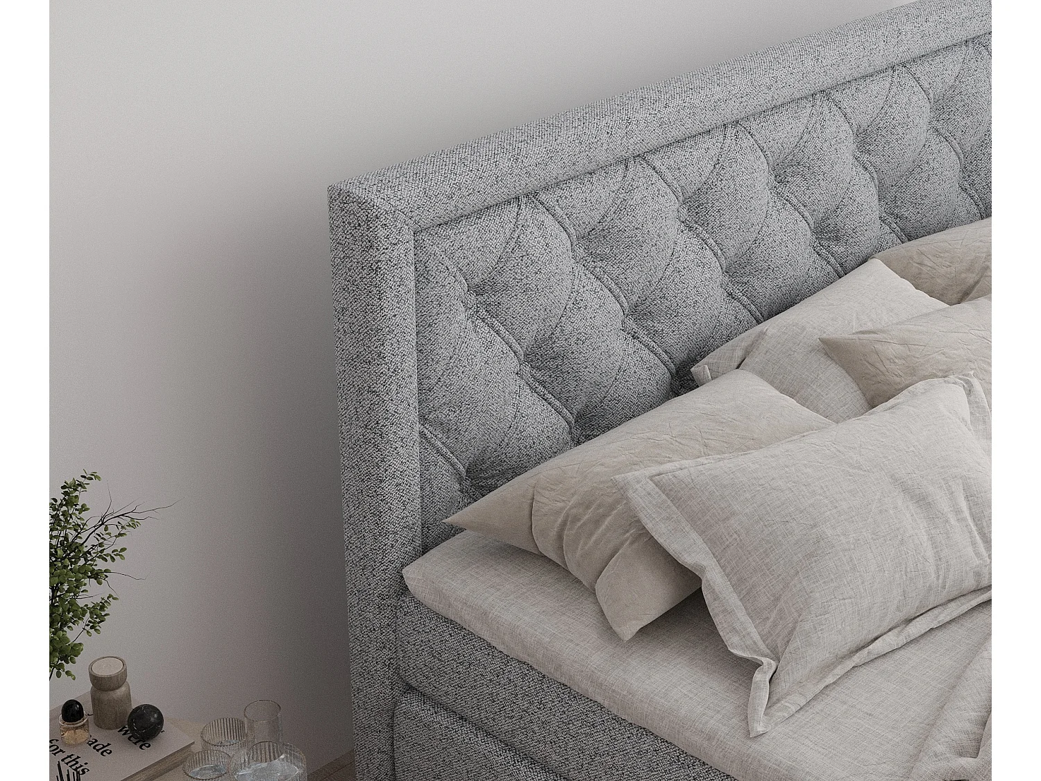 Lit boxspring en toile tissée Aurelia - matelas - surmatelas - 180x200 cm - gris