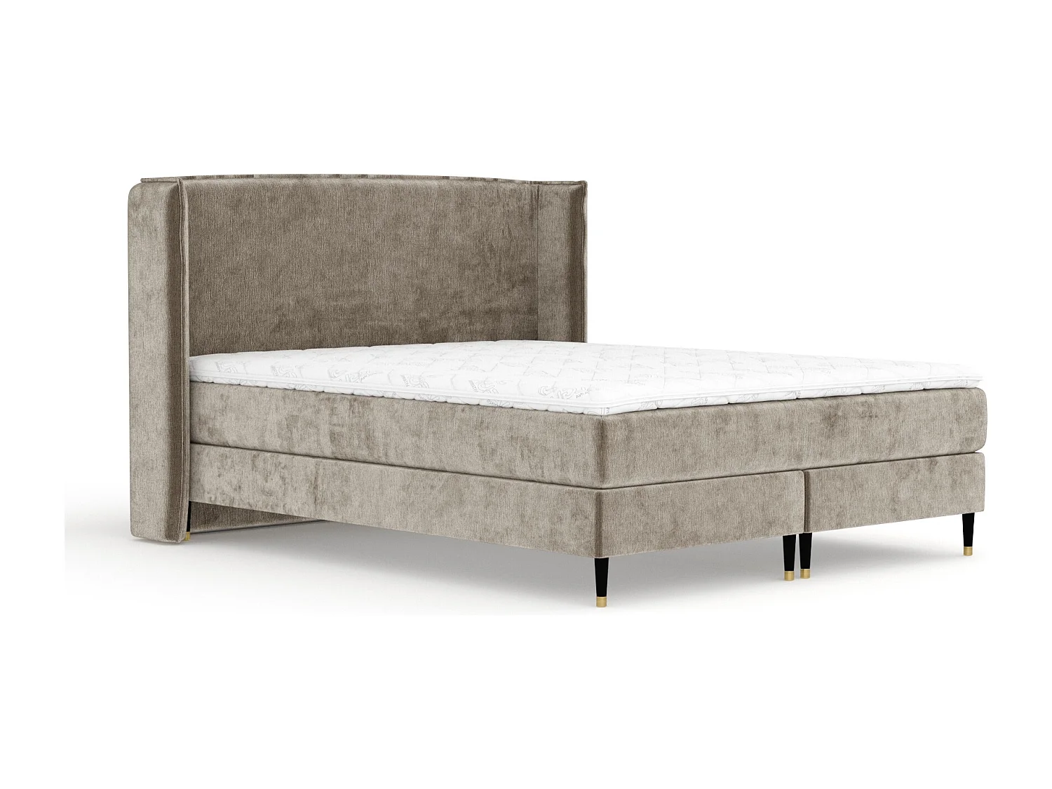 Lit boxspring en tissu chenille Ardis - matelas - surmatelas - 200x200 cm - beige