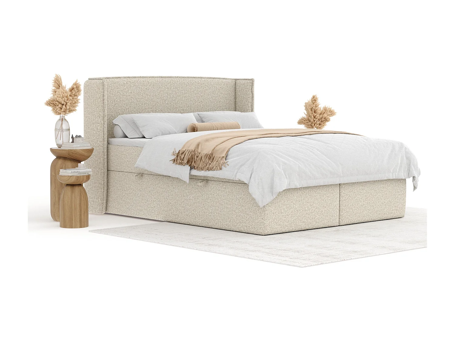 Lit boxspring en tissu bouclette Skyline - matelas - surmatelas - 200x200 cm - beige