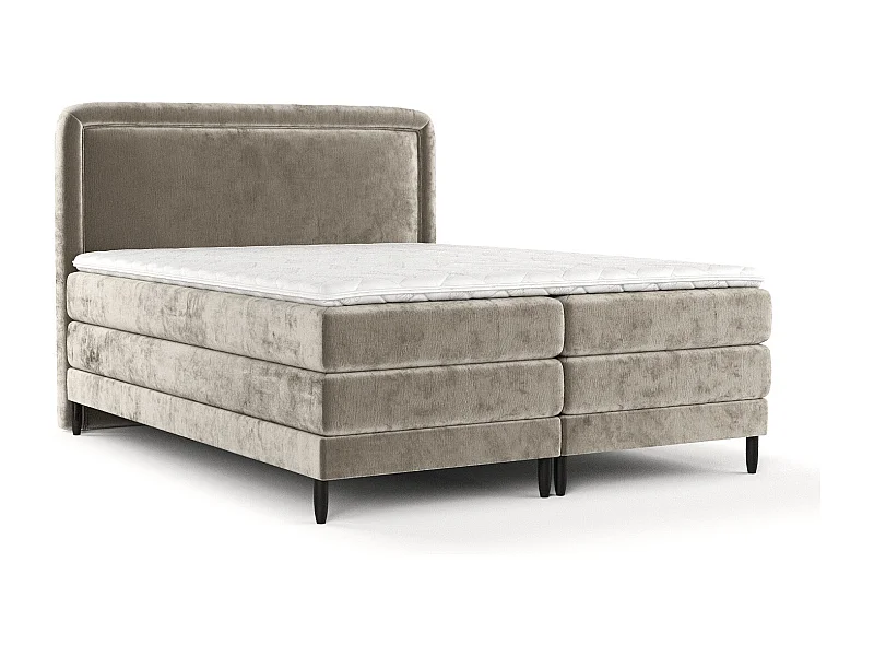 Łóżko boxspring w tkaninie szenilowej Dove - materac - topper - 200x200 cm - beżowy