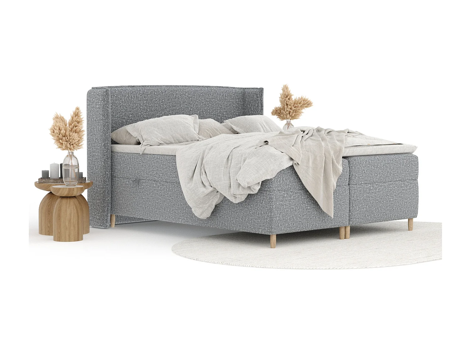 Lit boxspring en tissu bouclette Segni - matelas - surmatelas - 140x200 cm - beige