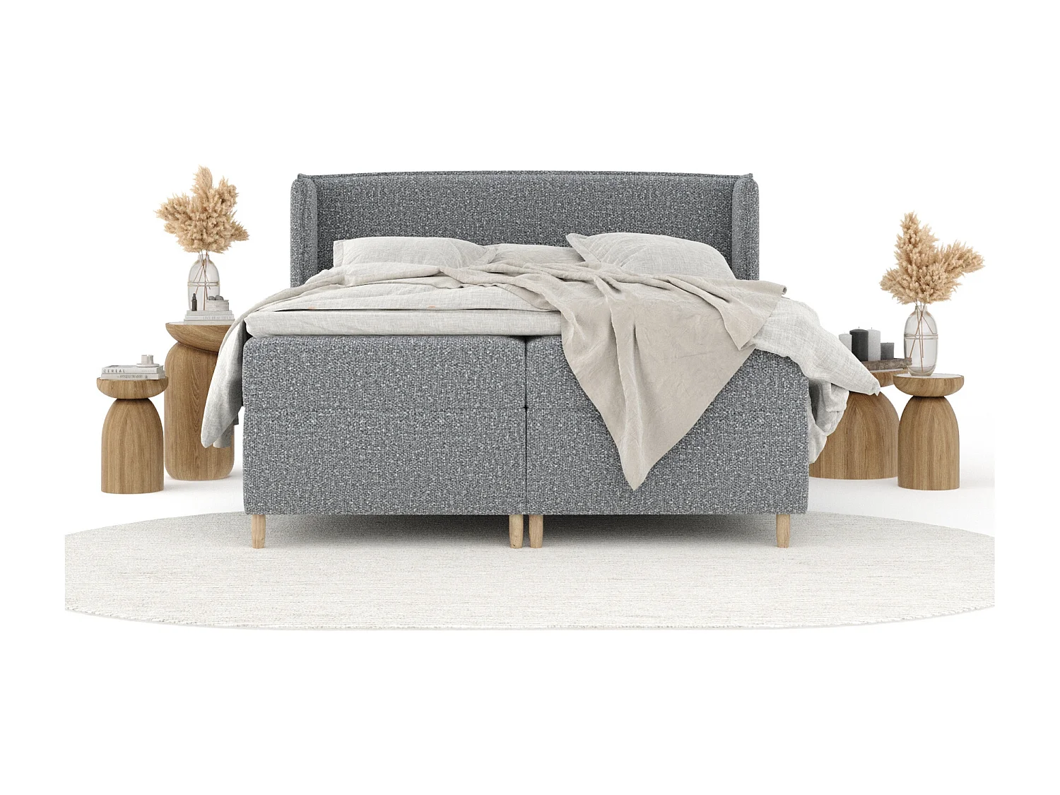 Lit boxspring en tissu bouclette Segni - matelas - surmatelas - 140x200 cm - beige