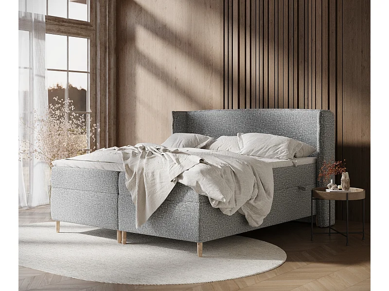 Lit boxspring en tissu bouclette Segni - matelas - surmatelas - 140x200 cm - beige