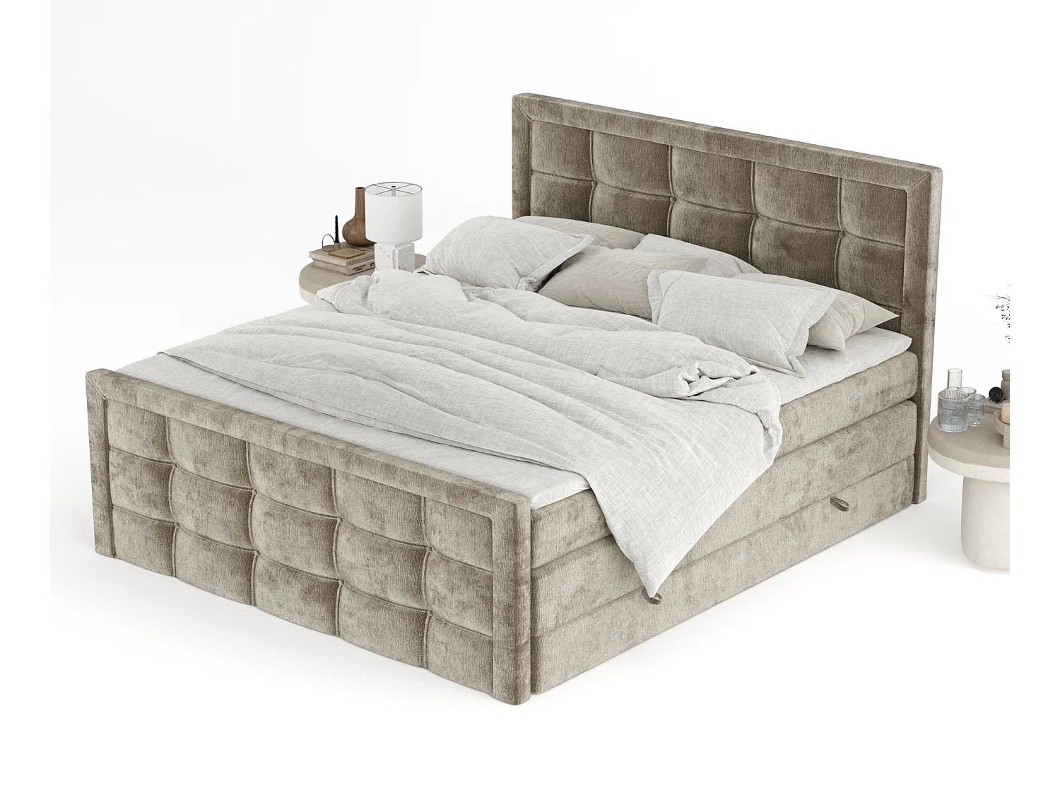 Boxspringbett aus Chenille-Stoff Ambrosia - Matratze - Toppermatratze - 140x200 cm - beige