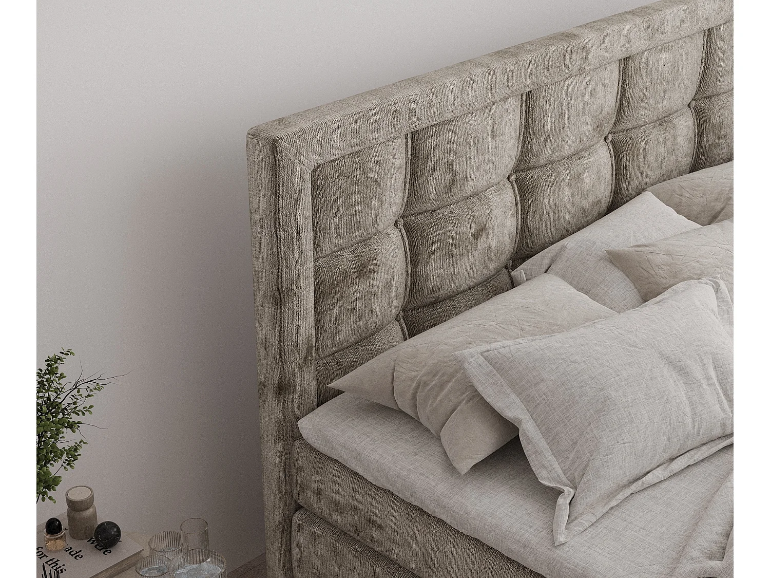 Boxspringbett aus Chenille-Stoff Ambrosia - Matratze - Toppermatratze - 140x200 cm - beige