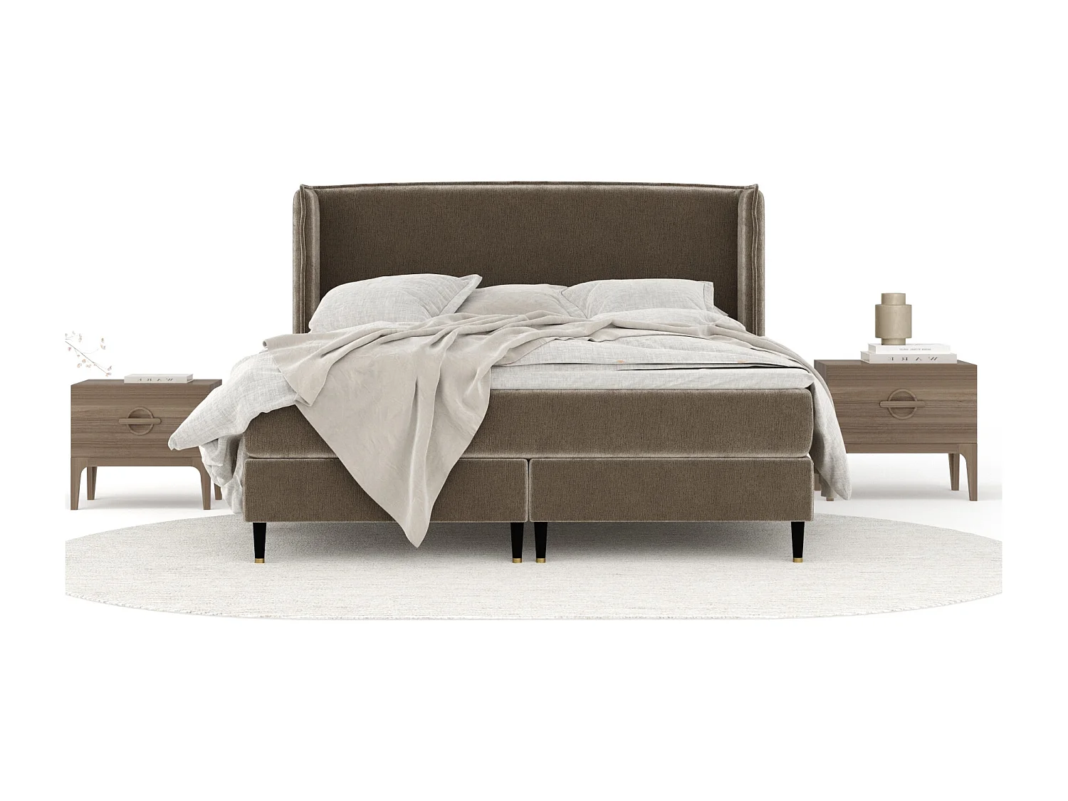 Boxspringbett aus Chenille-Stoff Ardis - Matratze - Toppermatratze - 160x200 cm - beige