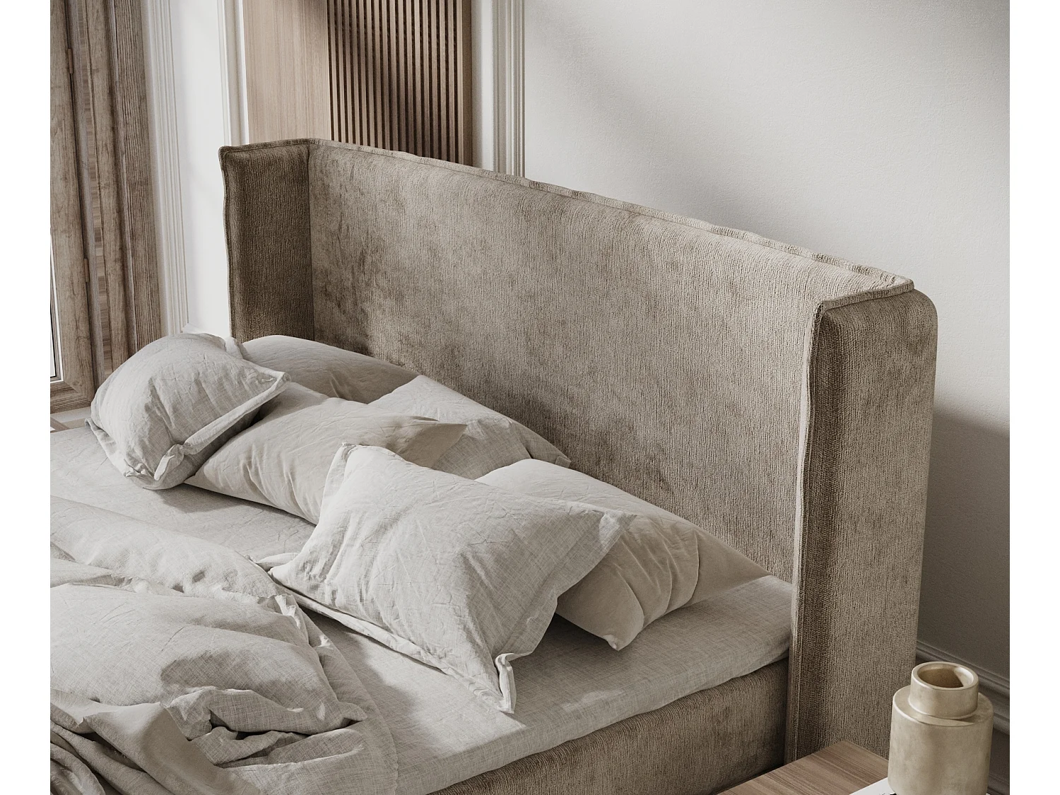 Boxspringbett aus Chenille-Stoff Ardis - Matratze - Toppermatratze - 160x200 cm - beige
