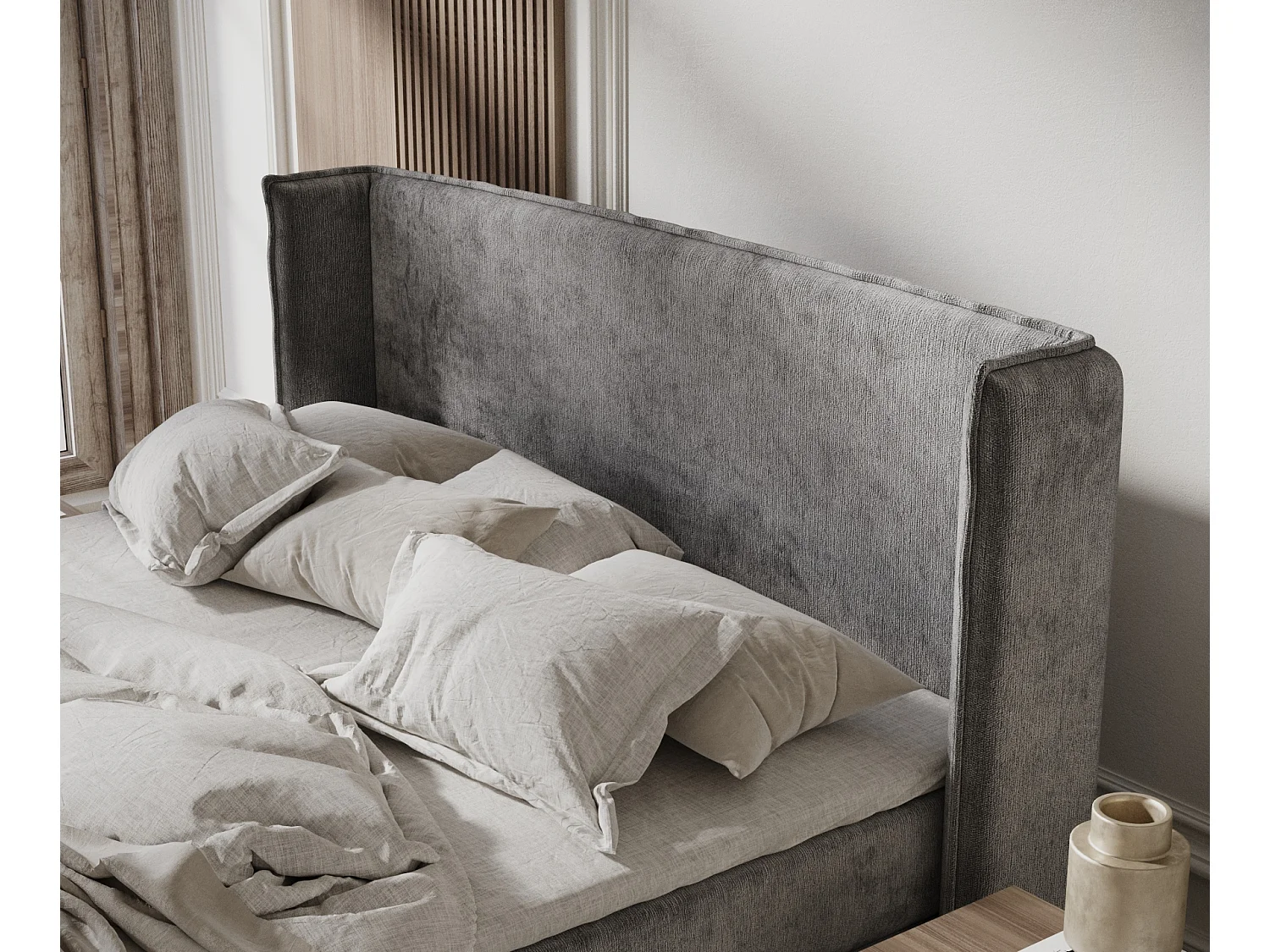 Boxspringbett aus Chenille-Stoff Ardis - Matratze - Toppermatratze - 160x200 cm - grau