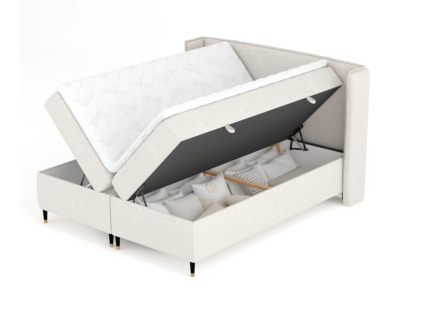 Boxspringbett aus Webstoff Segni - Matratze - Toppermatratze - 160x200 cm - beige