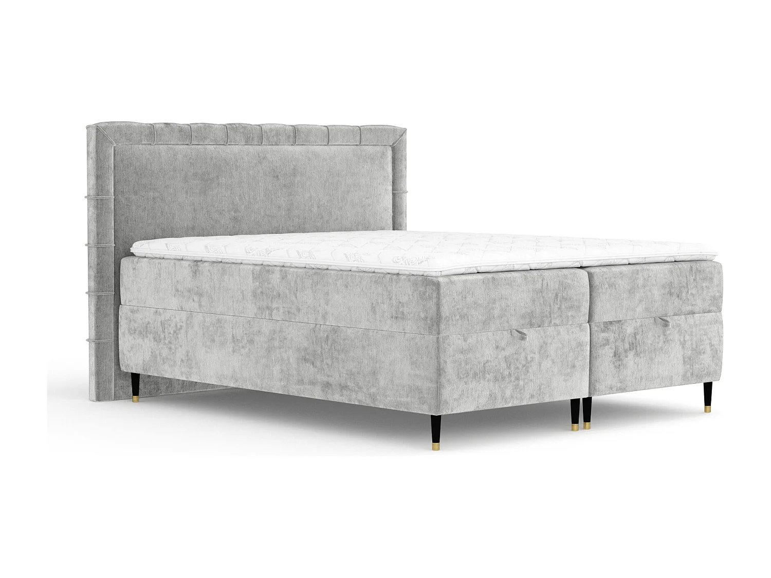 Boxspringbett aus Chenille-Stoff Voyage - Matratze - Toppermatratze - 200x200 cm - hellgrau