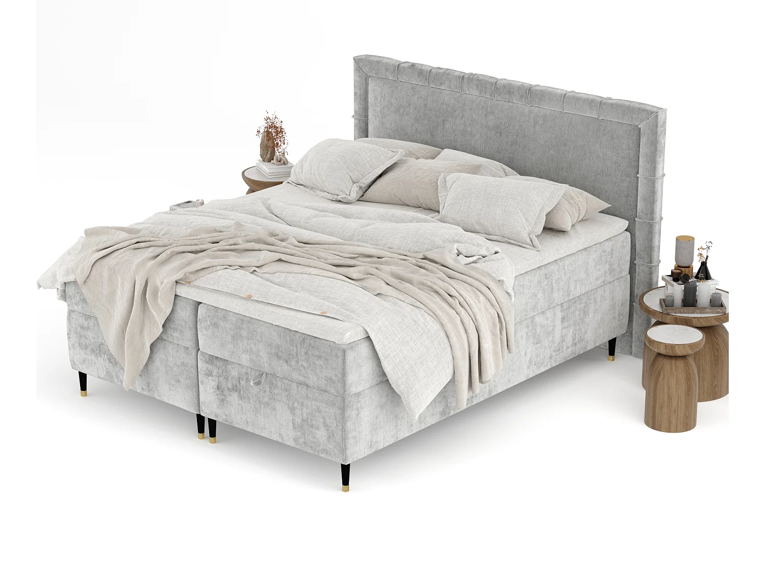 Boxspringbett aus Chenille-Stoff Voyage - Matratze - Toppermatratze - 200x200 cm - hellgrau