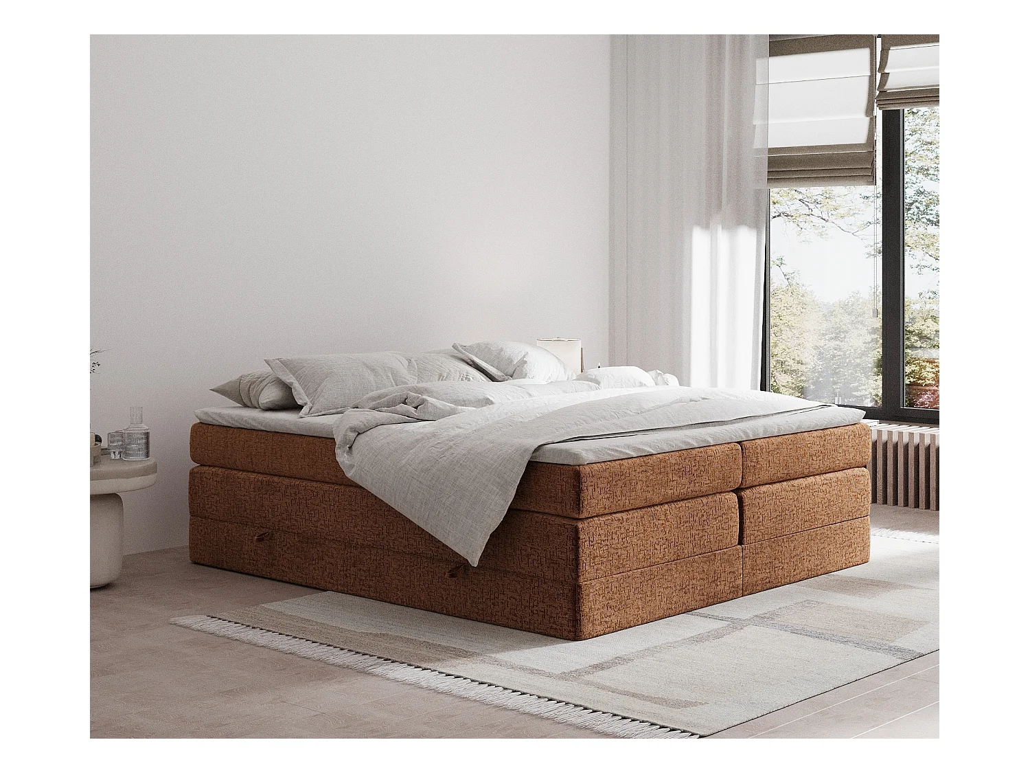 Lit boxspring en tissu chenille Juniper - matelas - surmatelas - 160x200 cm - couleur cuivre