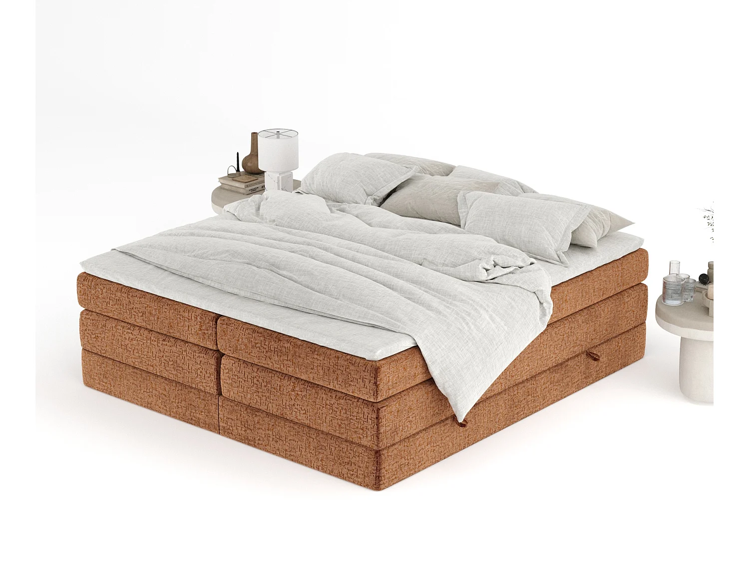 Boxspringbett aus Chenille-Stoff Juniper - Matratze - Toppermatratze - 160x200 cm - kupferfarbe