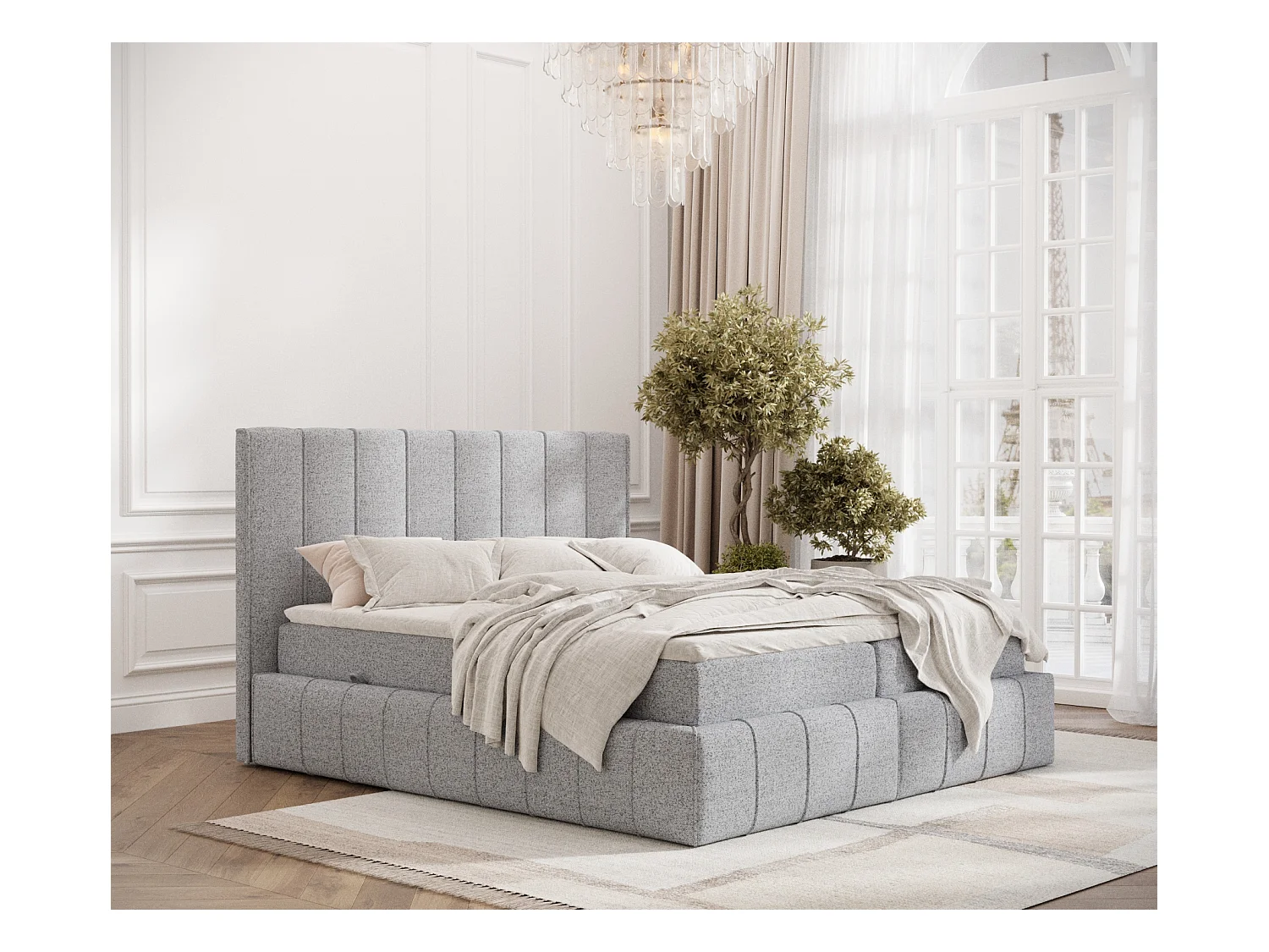 Lit boxspring en toile tissée Moretti - matelas - surmatelas - 140x200 cm - gris