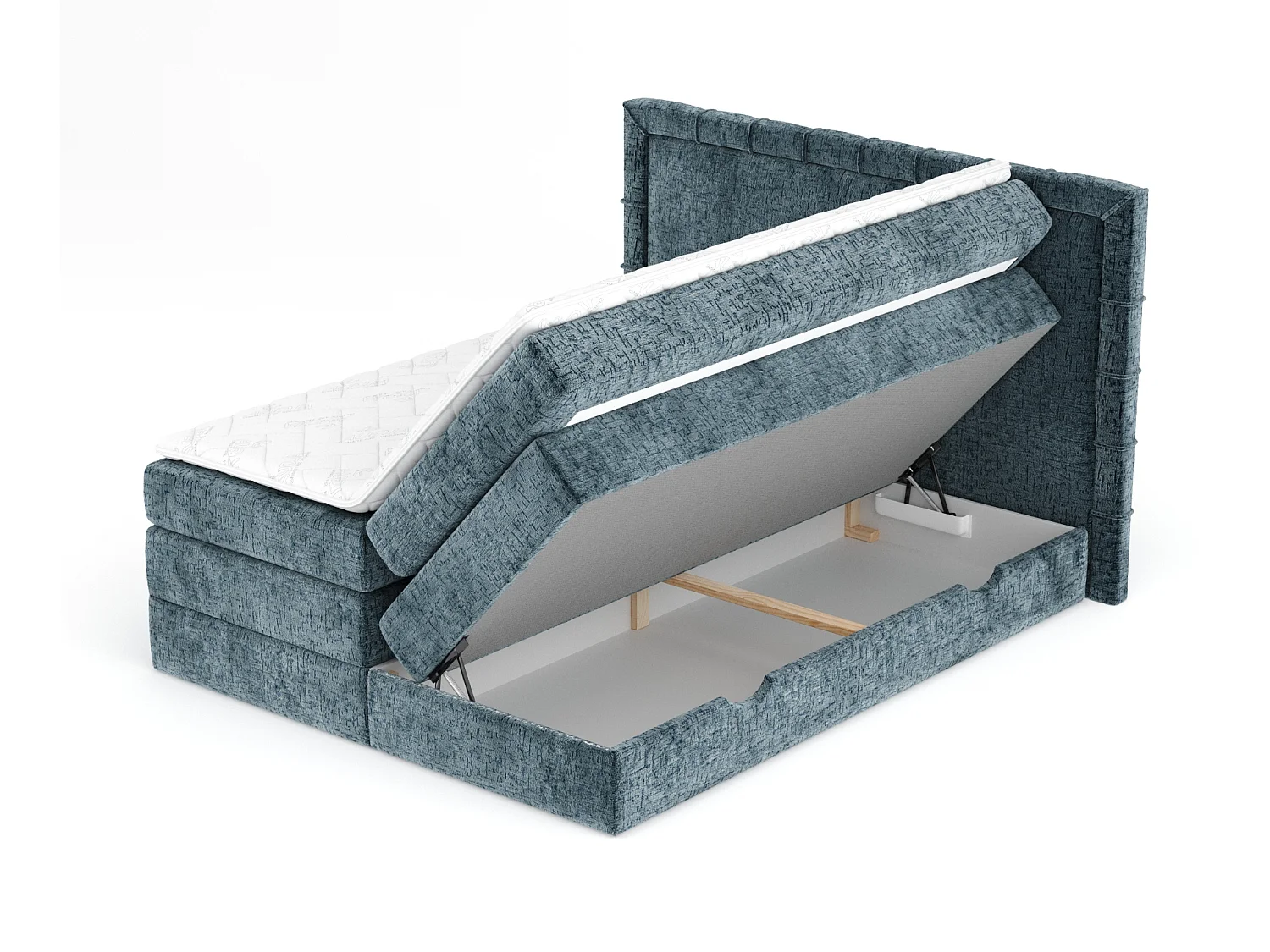 Boxspringbett aus Chenille-Stoff Rosabel - Matratze - Toppermatratze - 180x200 cm - blau