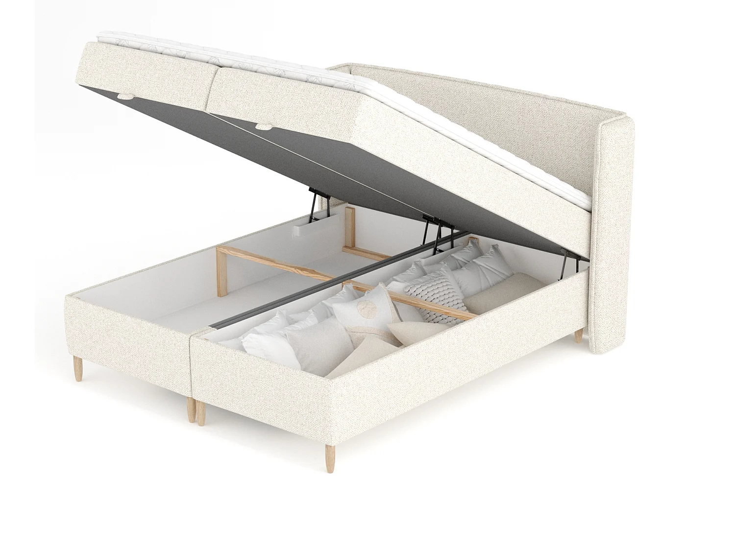 Lit boxspring en tissu bouclette Monpelli - matelas - surmatelas - 180x200 cm - creme