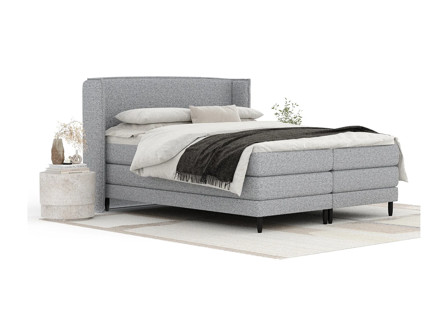 Boxspringbett aus Webstoff Carizzo - Matratze - Toppermatratze - 200x200 cm - grau