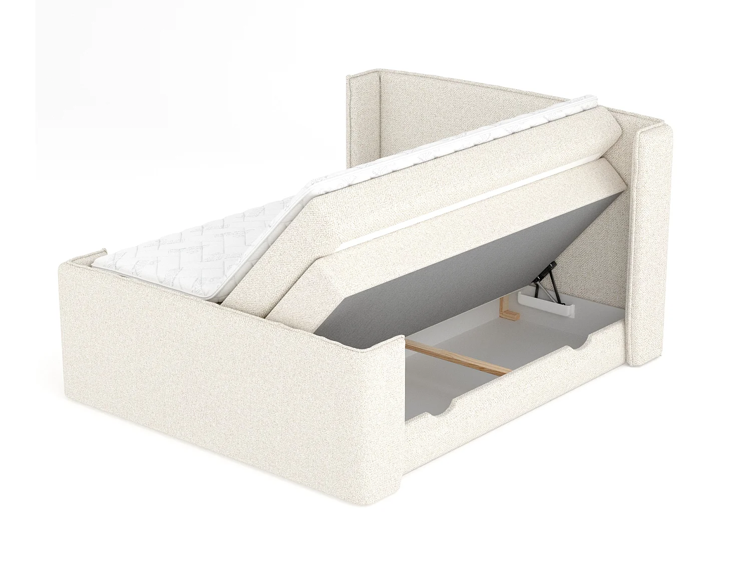 Lit boxspring en tissu bouclette Freeland - matelas - surmatelas - 180x200 cm - creme
