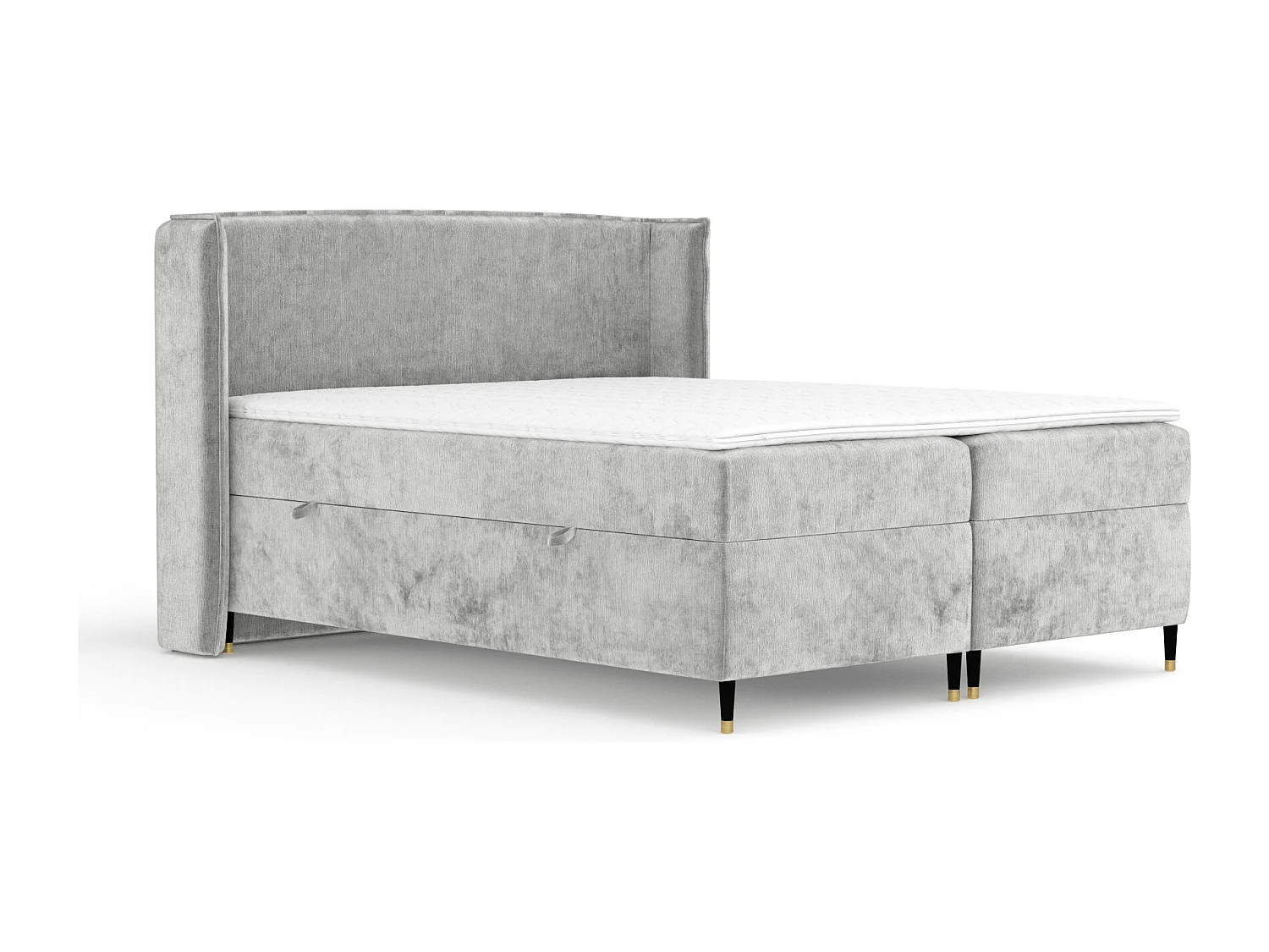 Boxspringbett aus Chenille-Stoff Segni - Matratze - Toppermatratze - 160x200 cm - hellgrau