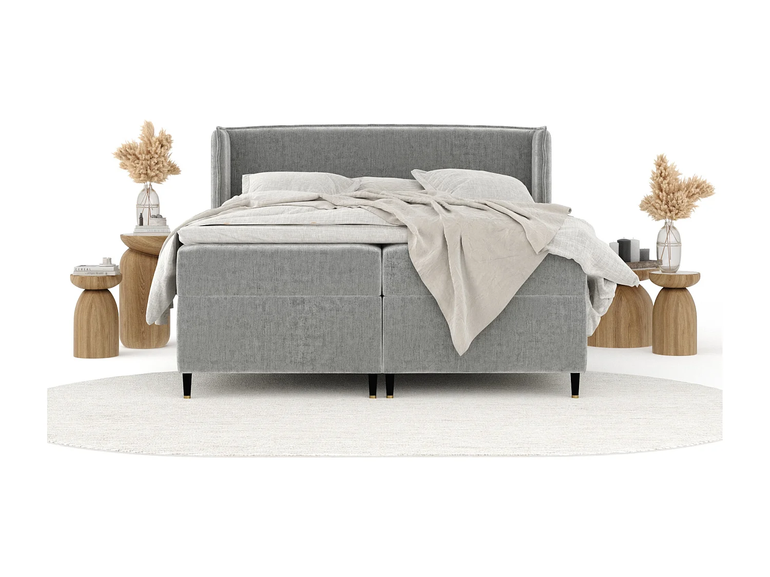 Lit boxspring en tissu chenille Segni - matelas - surmatelas - 160x200 cm - gris clair