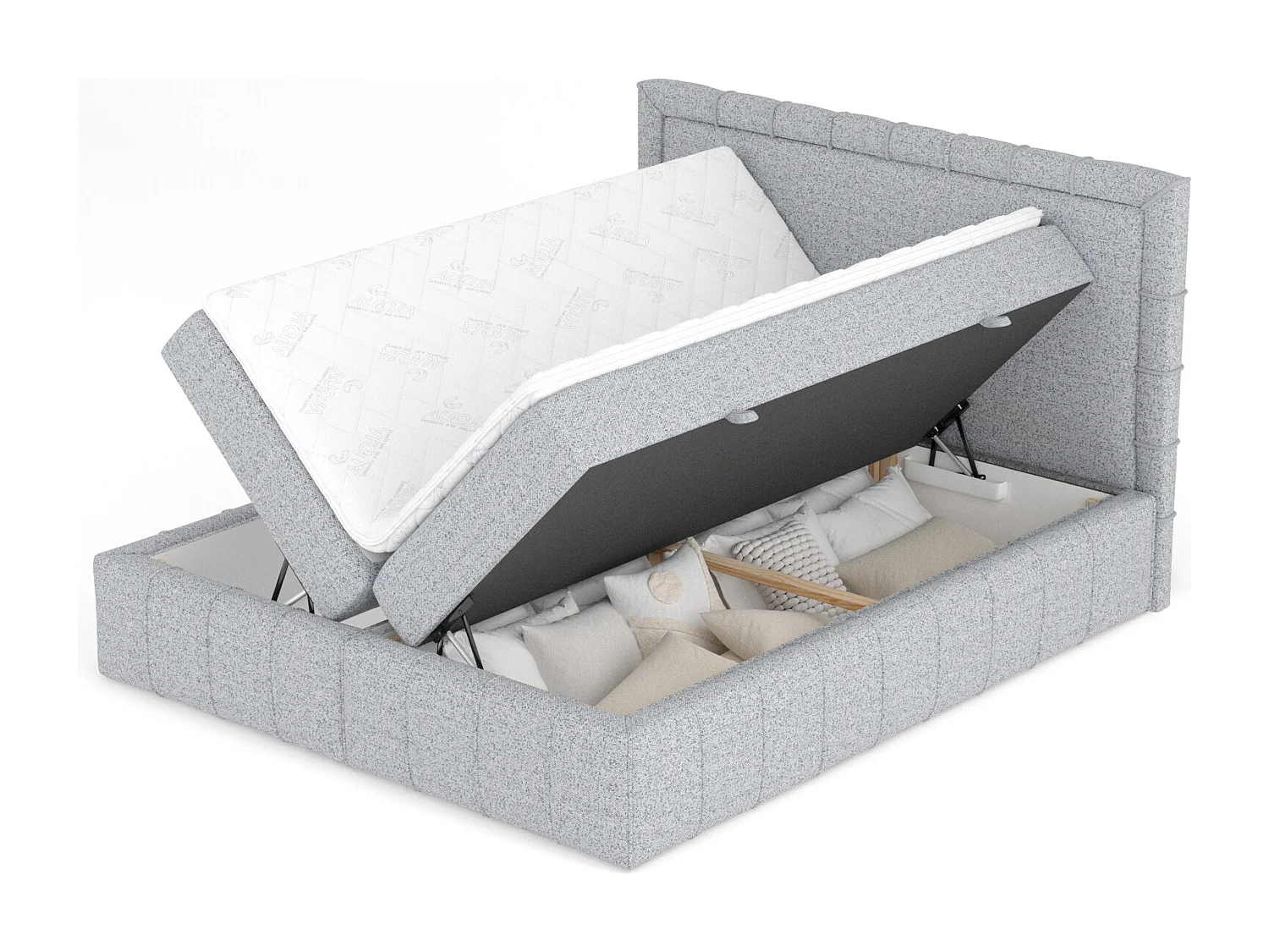 Boxspringbett aus Webstoff Sundown - Matratze - Toppermatratze - 180x200 cm - grau