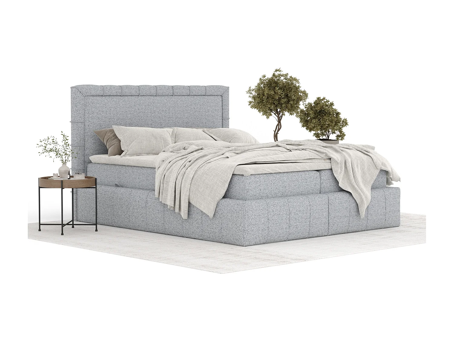 Lit boxspring en toile tissée Sundown - matelas - surmatelas - 180x200 cm - gris