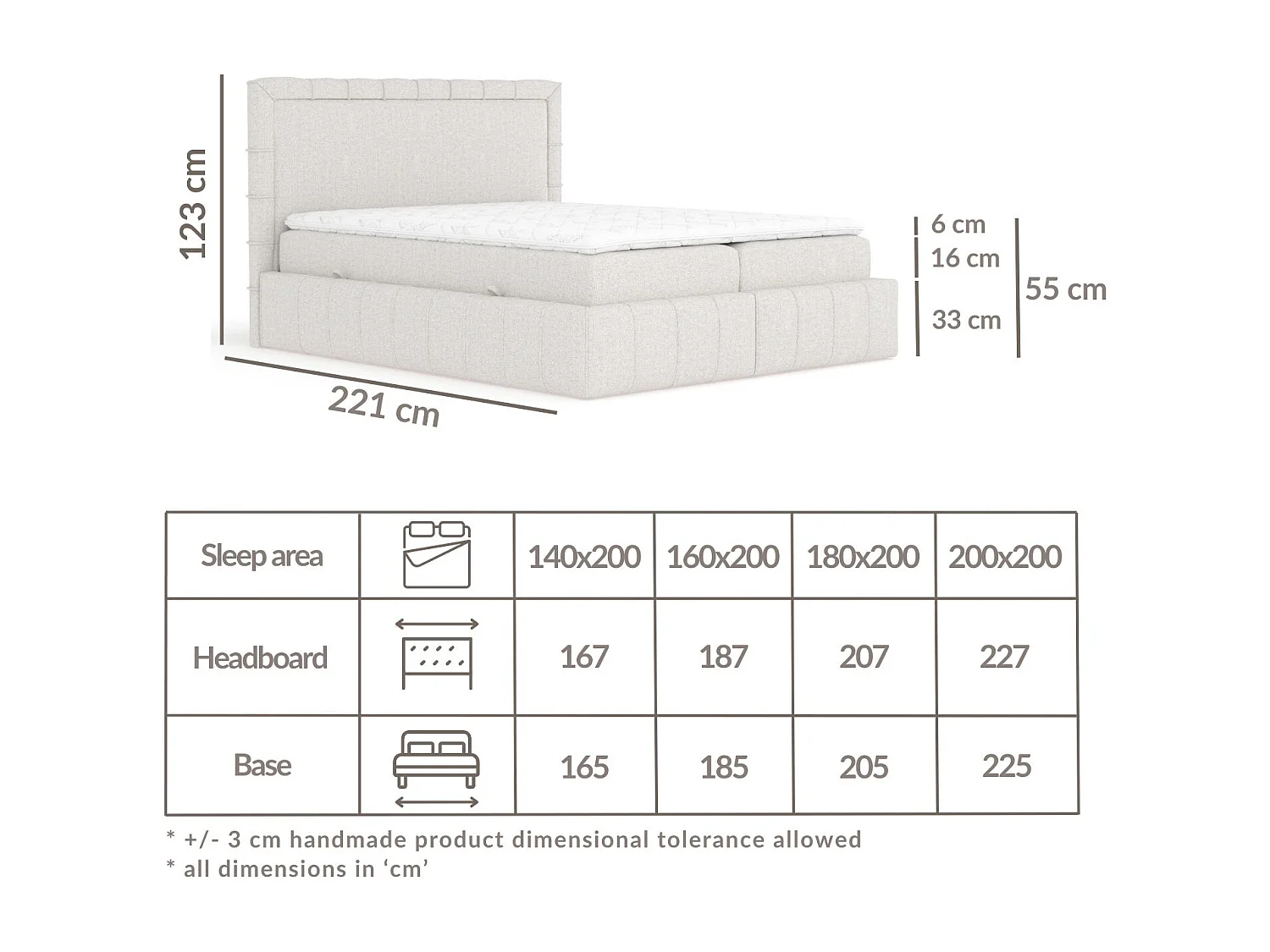 Lit boxspring en toile tissée Sundown - matelas - surmatelas - 180x200 cm - gris