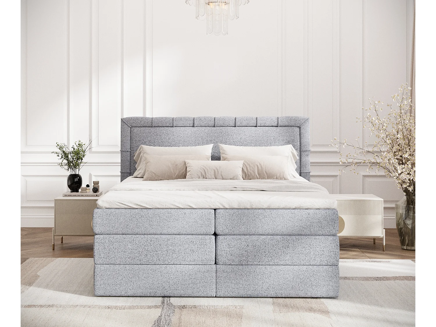 Boxspringbett aus Webstoff Rosabel - Matratze - Toppermatratze - 140x200 cm - grau