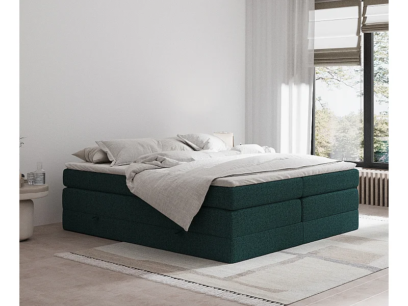 Boxspringbett aus Webstoff Juniper - Matratze - Toppermatratze - 160x200 cm - grün