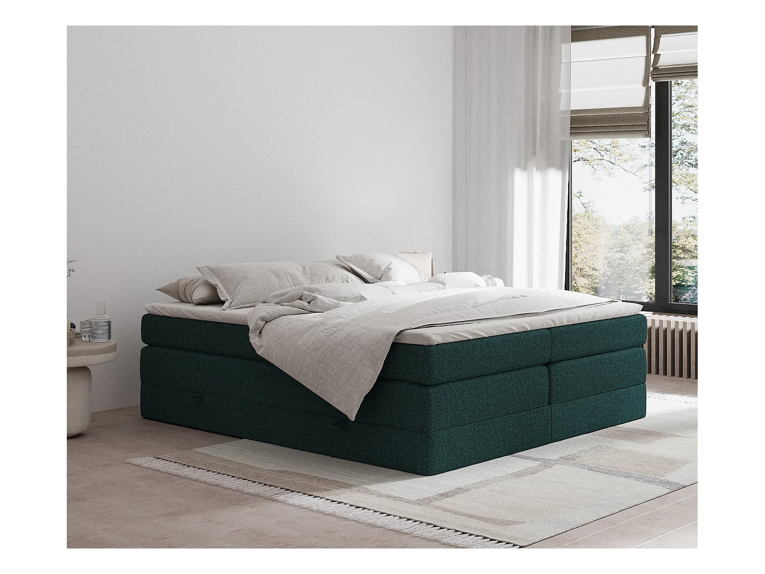 Lit boxspring en toile tissée Juniper - matelas - surmatelas - 160x200 cm - vert