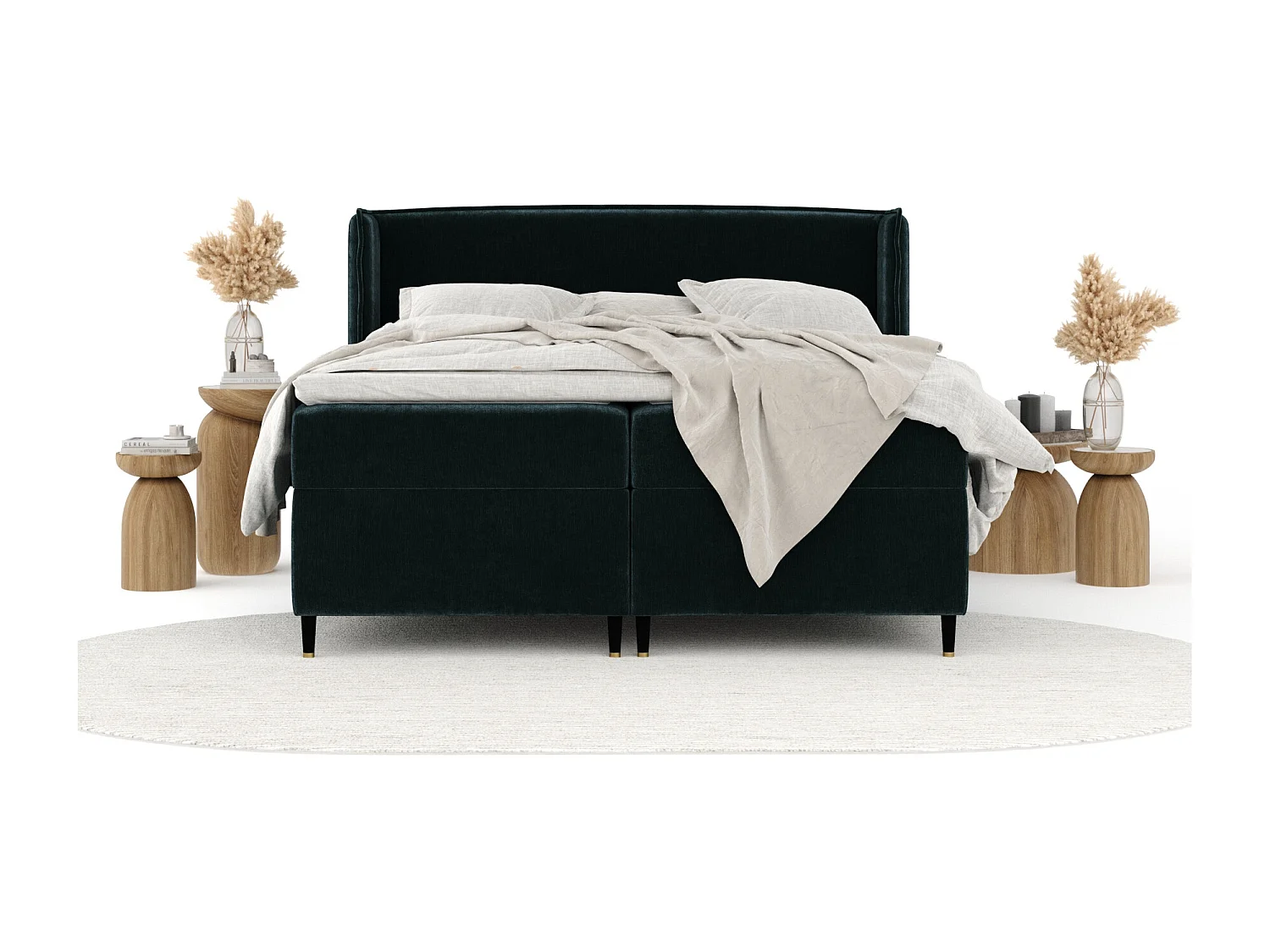 Lit boxspring en tissu chenille Segni - matelas - surmatelas - 180x200 cm - couleur sarcelle