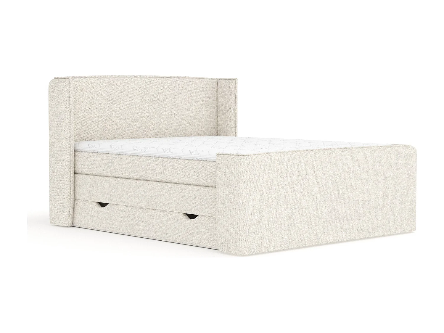 Boxspringbett aus Boucle-Stoff Freeland - Matratze - Toppermatratze - 200x200 cm - creme