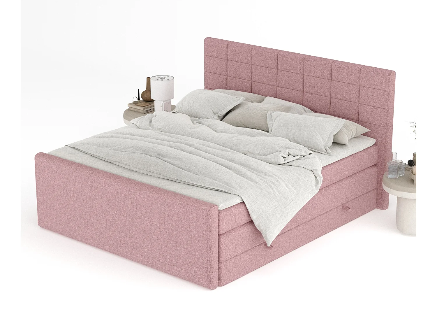 Boxspringbett aus Webstoff Ava - Matratze - Toppermatratze - 140x200 cm - rosa