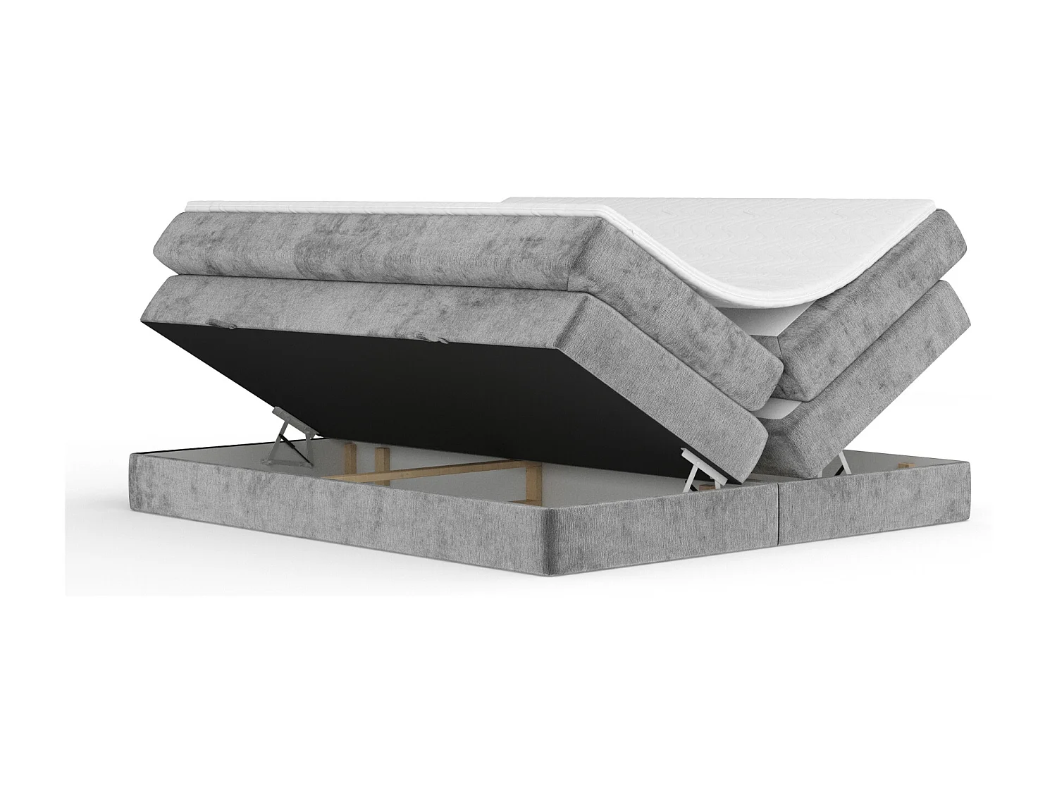 Boxspringbett aus Chenille-Stoff Juniper - Matratze - Toppermatratze - 160x200 cm - grau