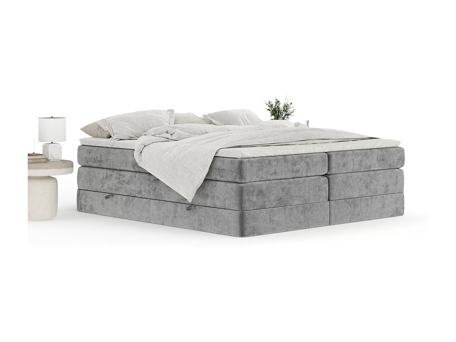 Boxspringbett aus Chenille-Stoff Juniper - Matratze - Toppermatratze - 160x200 cm - grau