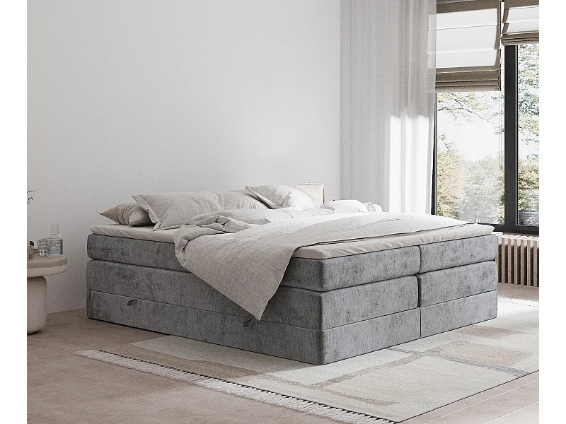 Lit boxspring en tissu chenille Juniper - matelas - surmatelas - 160x200 cm - gris