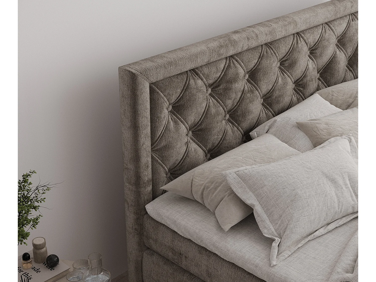 Boxspringbett aus Chenille-Stoff Aurelia - Matratze - Toppermatratze - 140x200 cm - braun