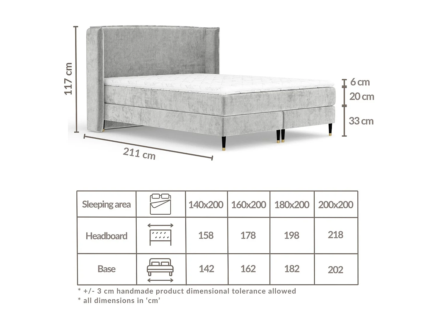 Boxspringbett aus Chenille-Stoff Ardis - Matratze - Toppermatratze - 200x200 cm - braun