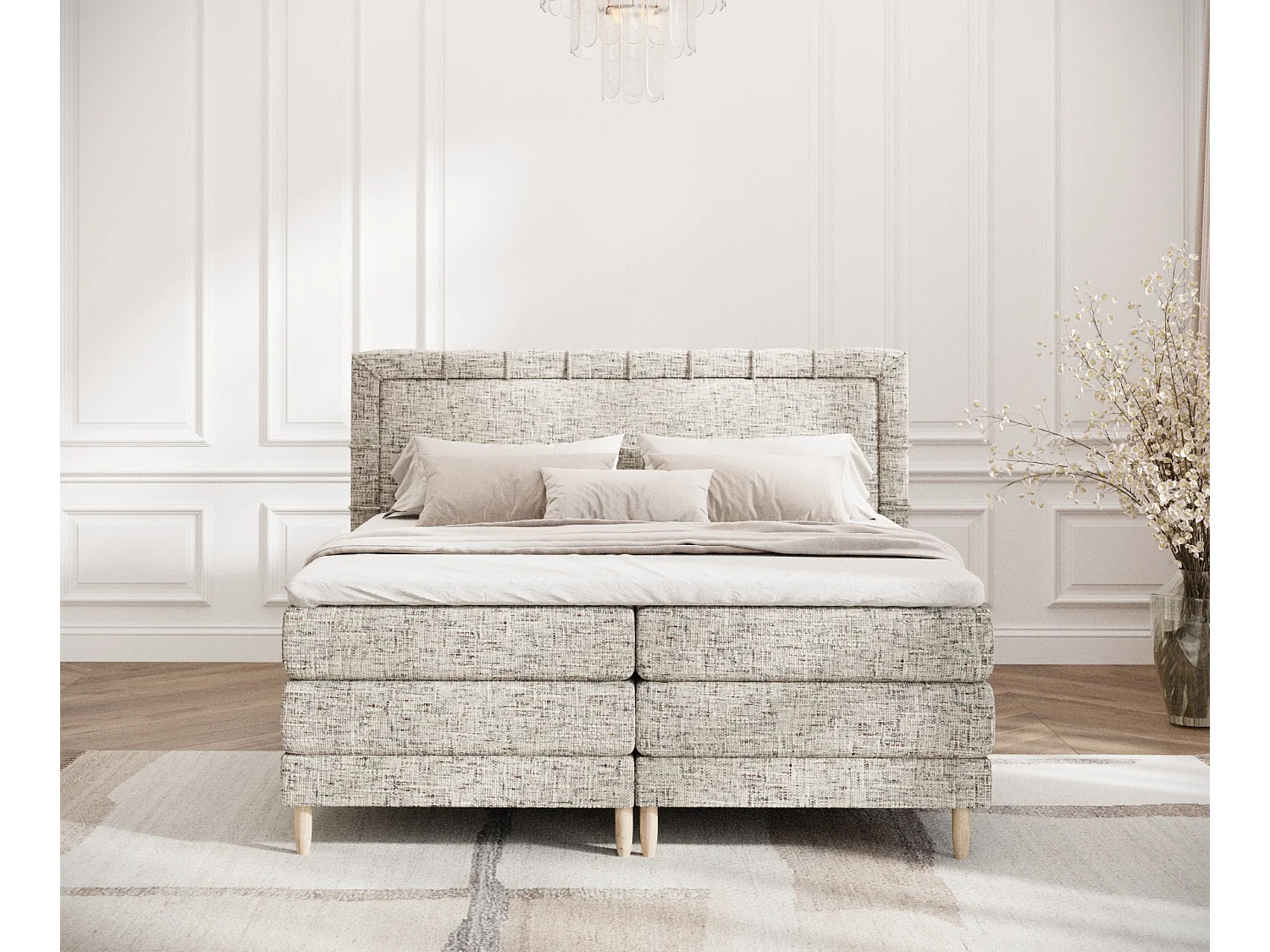 Boxspringbett aus Webstoff Rimini - Matratze - Toppermatratze - 180x200 cm - beige melange