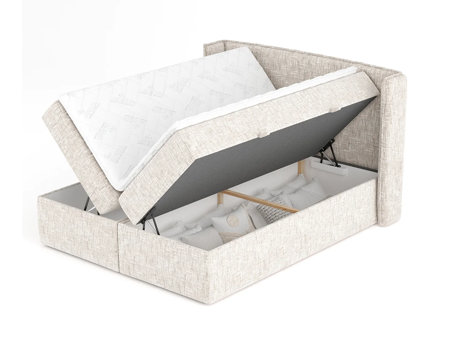 Boxspringbett aus Webstoff Skyline - Matratze - Toppermatratze - 200x200 cm - creme