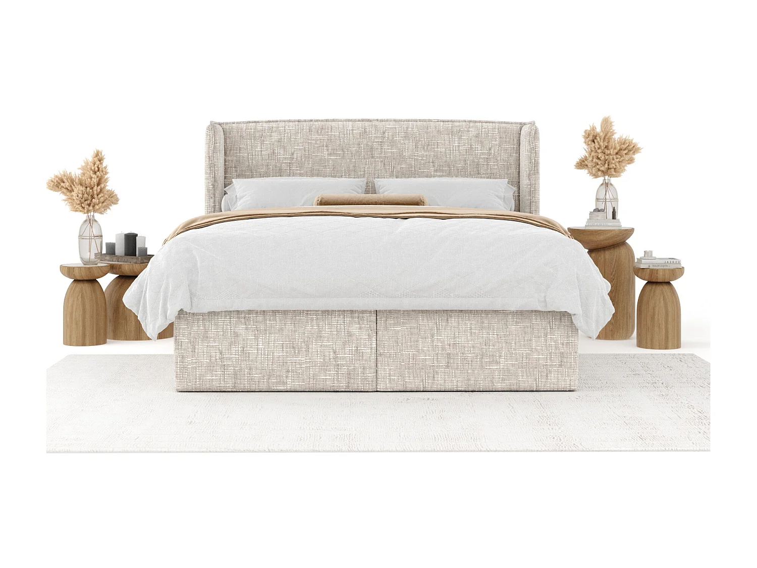 Boxspringbett aus Webstoff Skyline - Matratze - Toppermatratze - 200x200 cm - creme