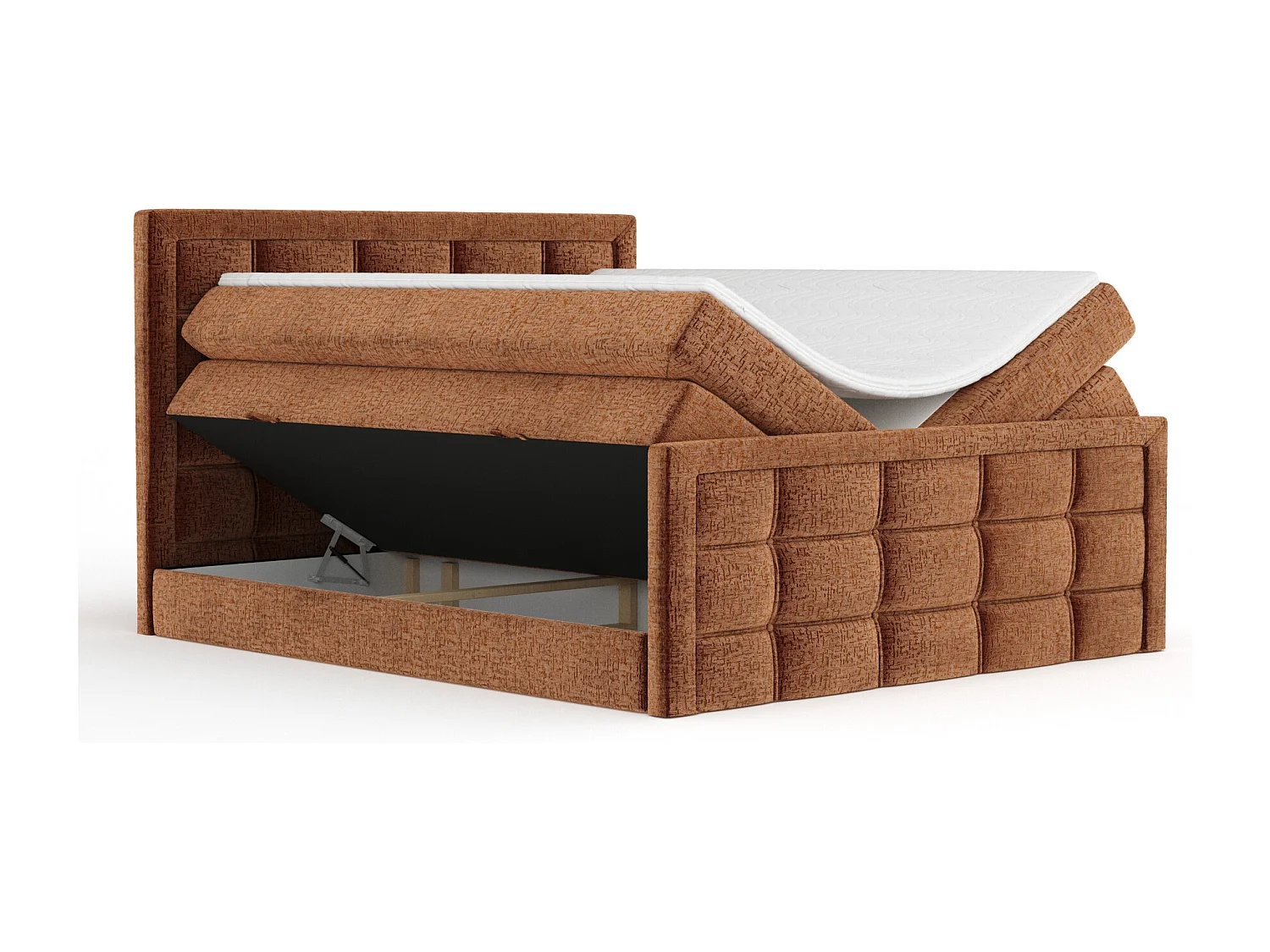 Lit boxspring en tissu chenille Ambrosia - matelas - surmatelas - 160x200 cm - couleur cuivre